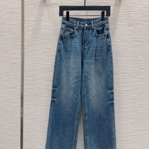 Loewe - Jean droit taille haute logo brodé - Bleu clair