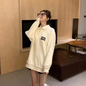 Miu Miu - Sweat oversize logo brodé - Ivoire