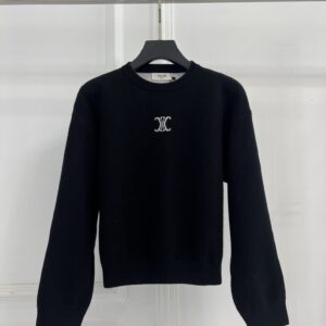 Celine - Pull maille logo brodé - Noir