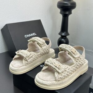 Chanel - Sandales plates - Tweed beige