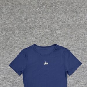 Alo - T-shirt ajusté logo brodé - Bleu denim