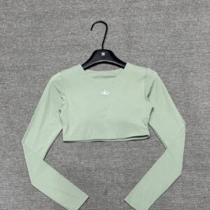 Alo - Top sport cropped manches longues - Vert sauge