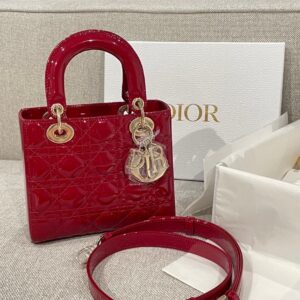 DIOR-Sac a main cannage cuir rouge