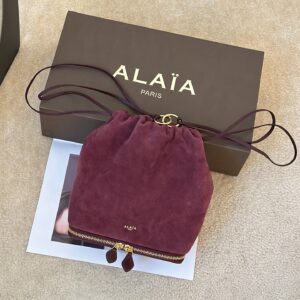 Alaia - Sac seau suede bordeaux cordon