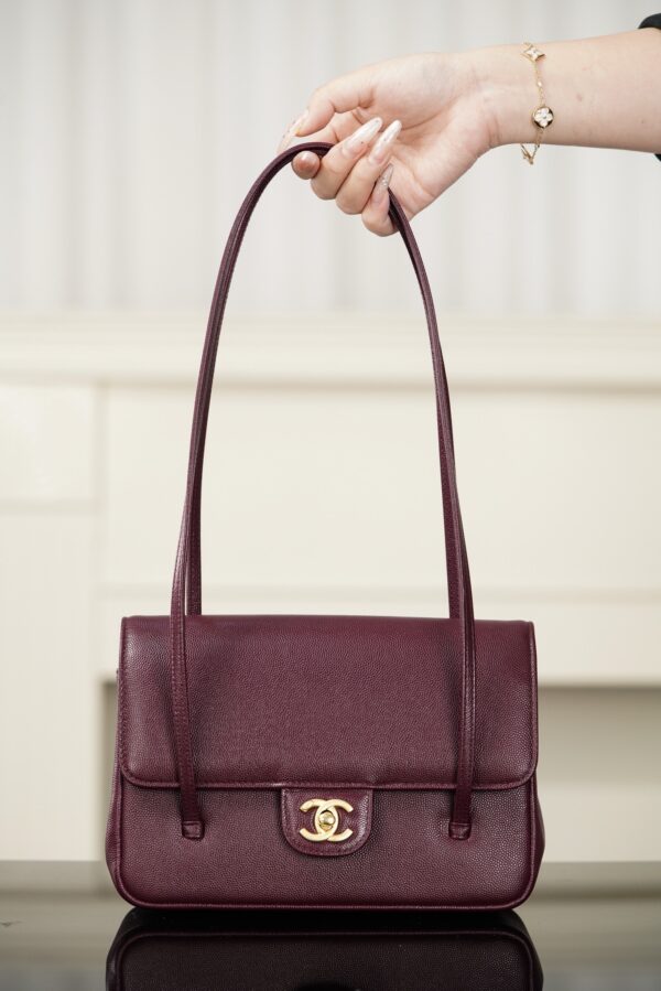 Sac porté épaule bordeaux en cuir grainé