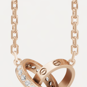PENDENTIF LOVE, SEMI-PAVÉ OR ROSE
