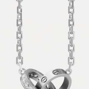 PENDENTIF LOVE, SEMI-PAVÉ OR GRIS